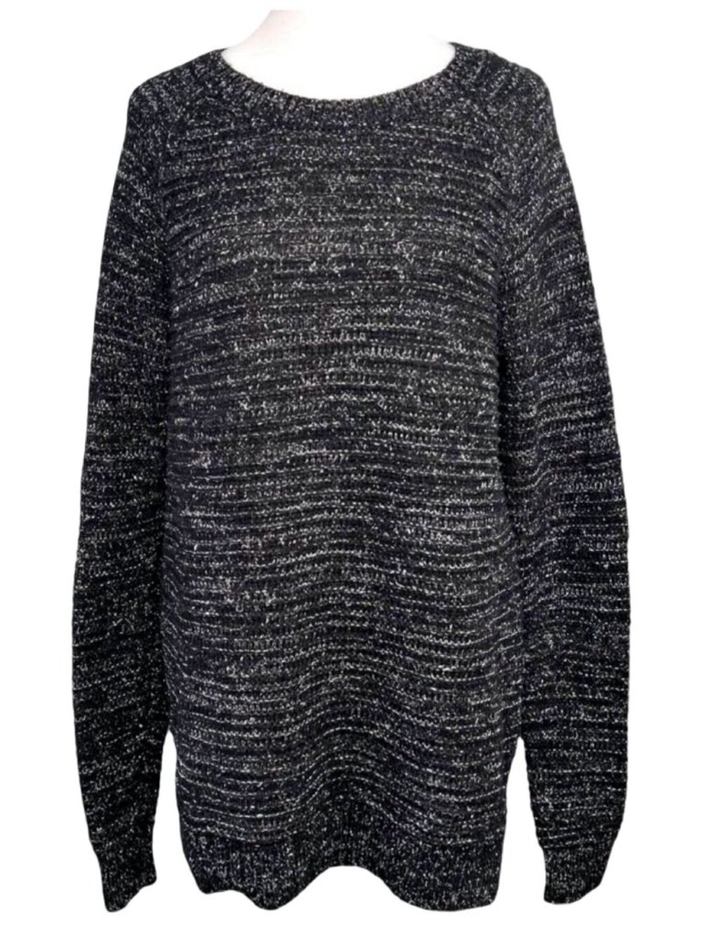 Sweater Black Marled Knit Crew Neck Pullover Size Medium
